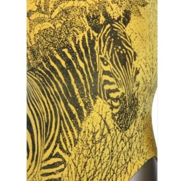 Vintage ZEBRA Swimsuit Lined Jungle Safari Wild Yellow Black Swim Beach  12 - Picture 4 of 5